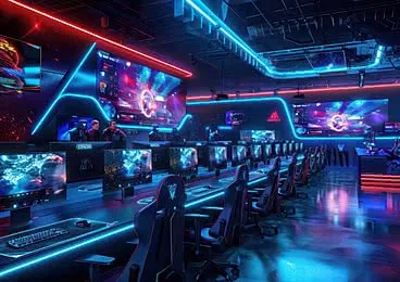 电竞选手在专业设备前进行比赛