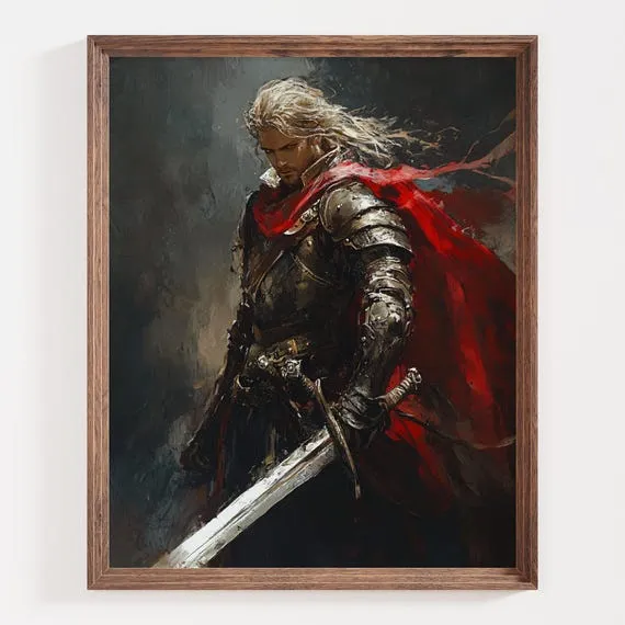 油画风格中世纪骑士持剑肖像